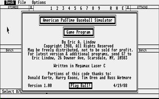 Large screenshot of American Pastime Baseball Simulator