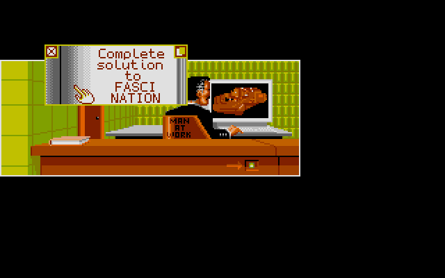 Another nice touch. The office clerk is playing the game Fascination and the walkthrough is lying on the counter :-)