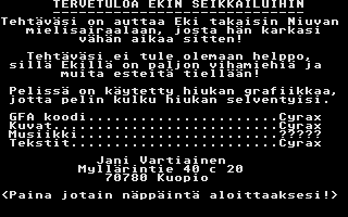 Large screenshot of Tervetuloa Ekin Seikkailuihin 