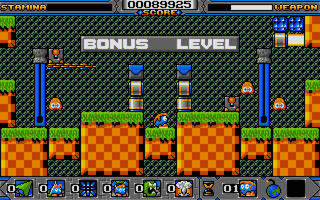 The bonus level. Pull the levers when a baddie is crawling at the right spot then have it squished...