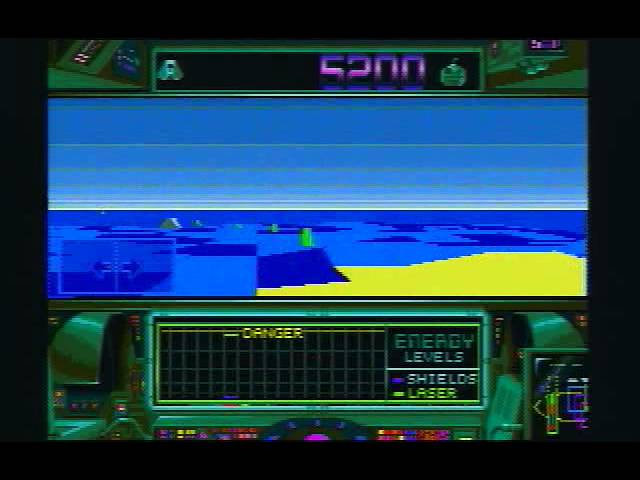 There were some crazy land levels in Zero-5, featuring polygon waves at sea. This is a shot from the Atari Falcon version.
