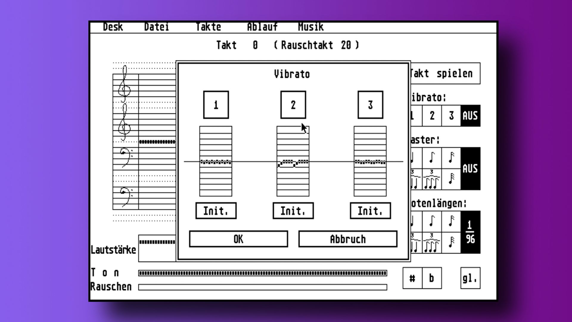 Musik Editor was Eckhart's first program on the ST, created with his own version of an assembler. All the music in his future demos and games would be made using this tool.