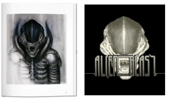 The graphics were heavily inspired by the Alien movies. The intro picture was even ripped using a hand scanner from Francois' H.R.Giger book.