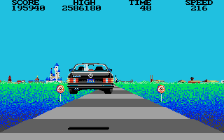 The Atari ST version of Crazy Cars. When hitting opponents, the cars could jump sky high.