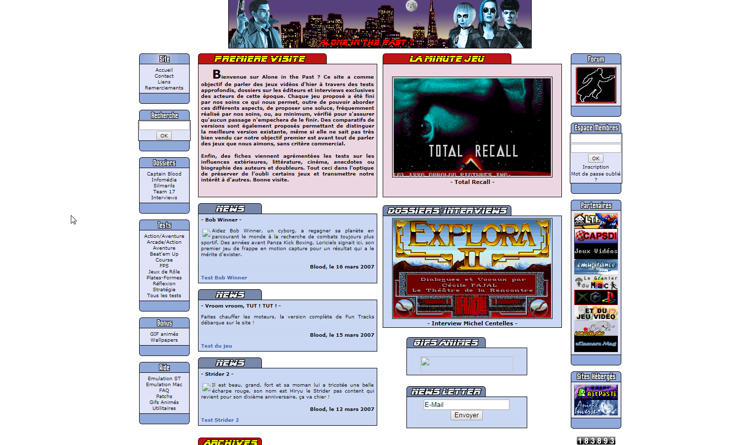 Screenshot of website Alone in the Past