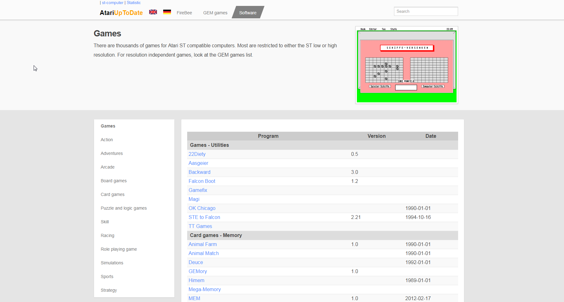 Screenshot of website AtariUpToDate