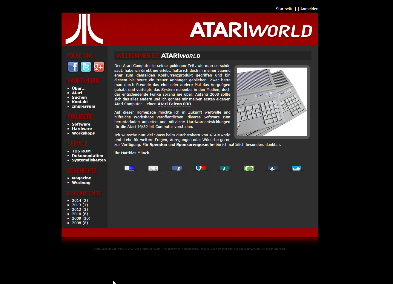 Screenshot of website Atari World