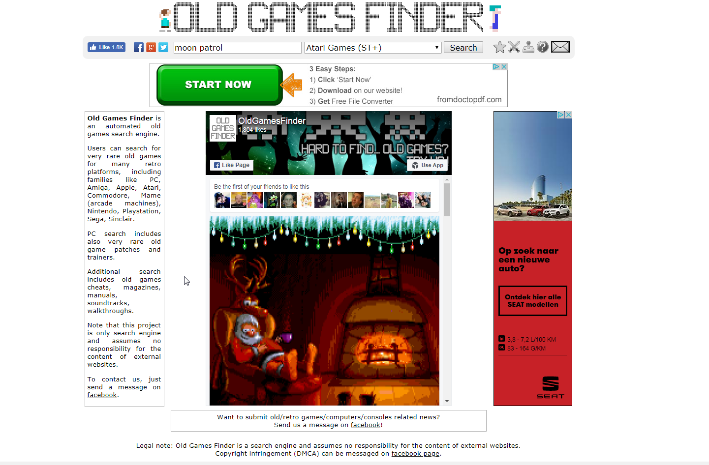 Screenshot of website Old games finder