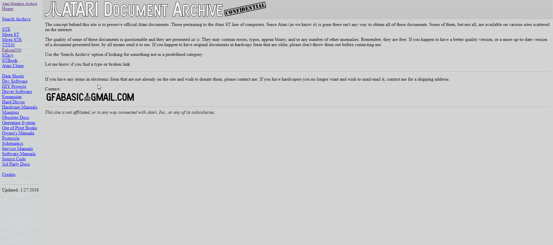 Screenshot of website Atari Documentation Archive