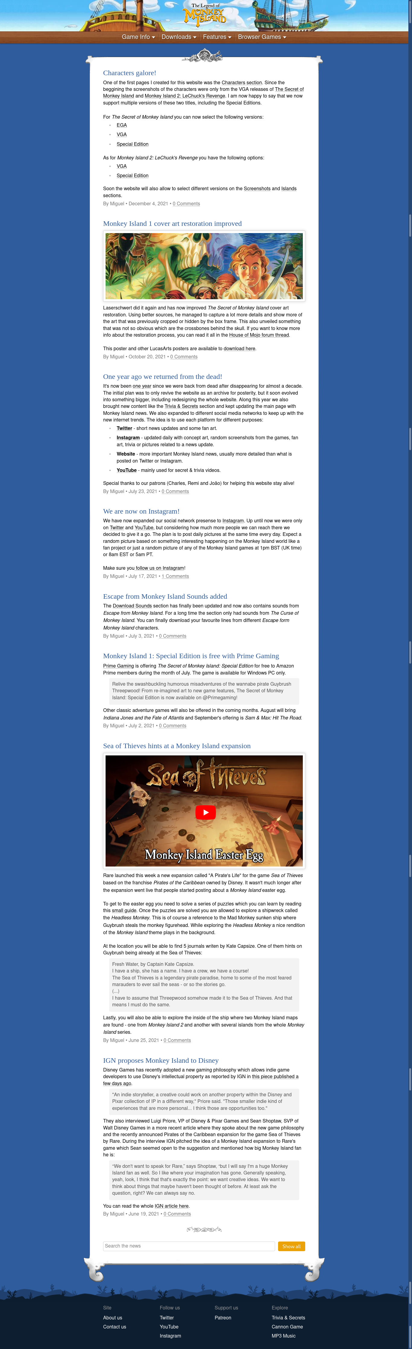 Screenshot of website The Legend of Monkey Island