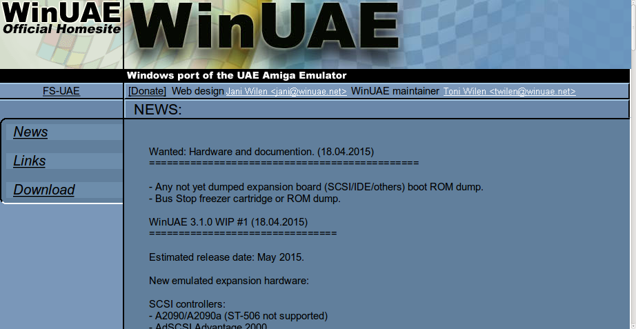 Screenshot of website WINUAE