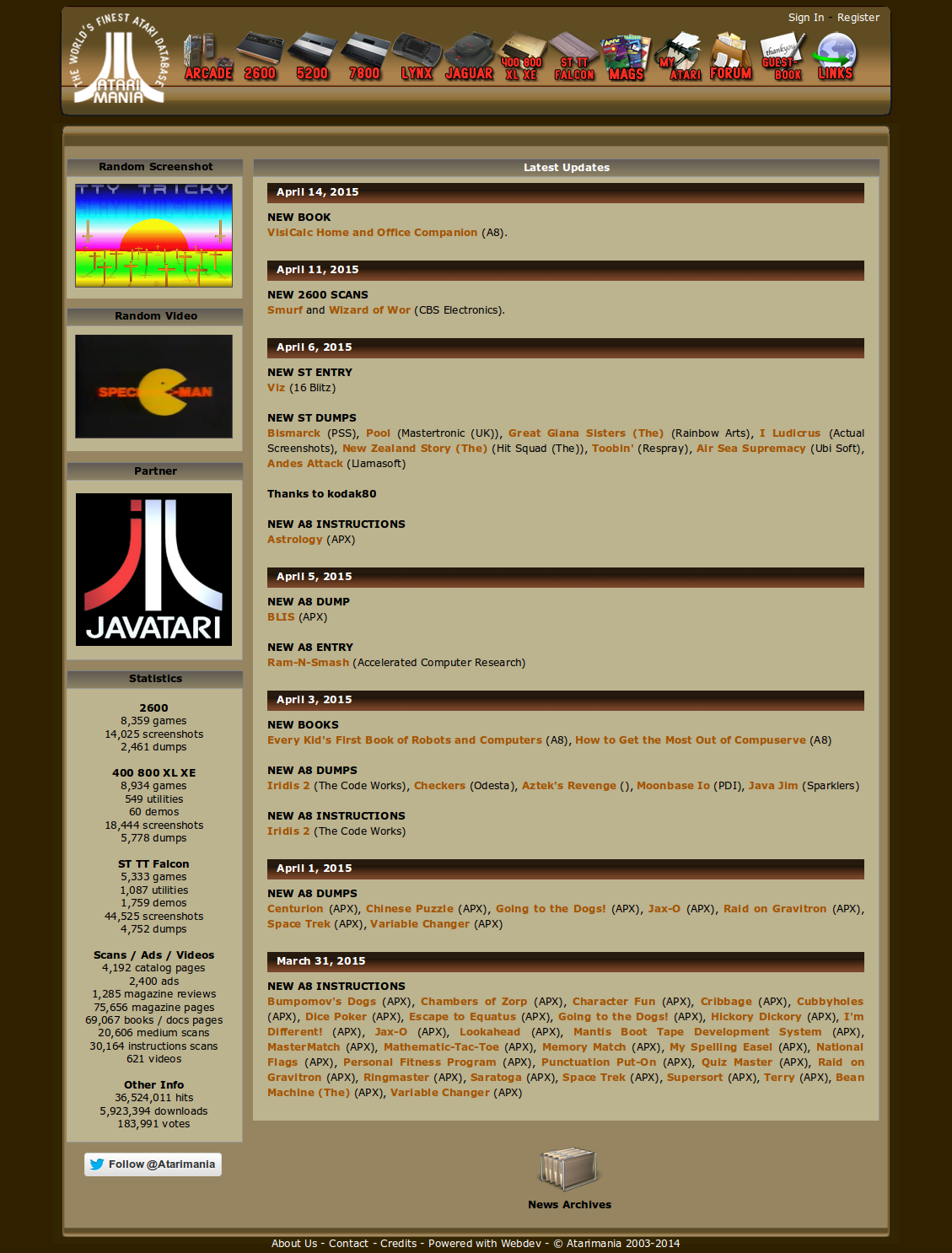 Screenshot of website Atarimania